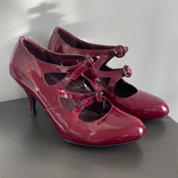 ALDO Berry Red Two-Strap Mary Janes - Picture 1 of 9
